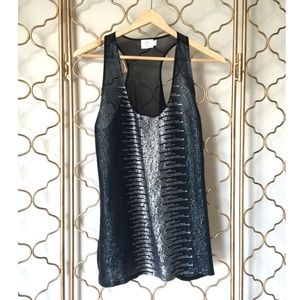 T LOS ANGELES Black Silk Sequin Tank Top