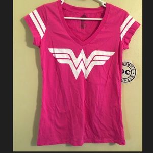 NWT Pink & white Wonder Woman logo shirt