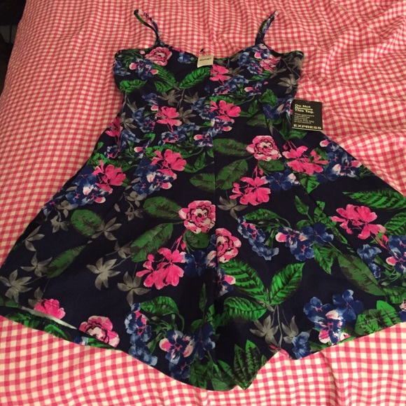 Express Romper XS NWT pink and blue flowers