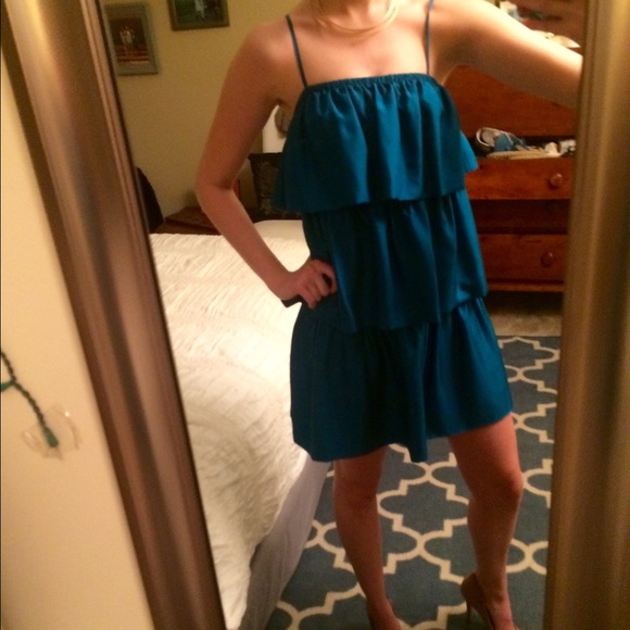 Susana Monaco Size 2 Teal Tiered Ruffle Dress - Picture 2 of 4