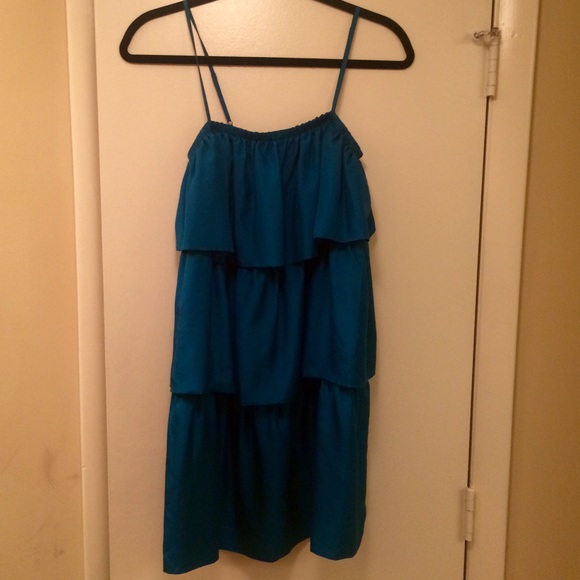 Susana Monaco Size 2 Teal Tiered Ruffle Dress - Picture 3 of 4