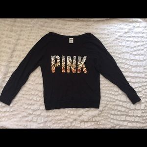 PINK Sequined Pullover Crewneck Top
