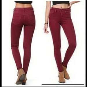 Maroon denim high waisted jeans