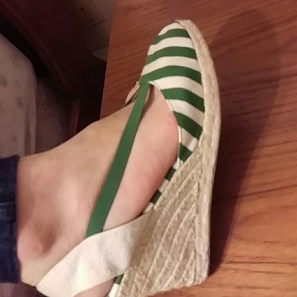Green and white espadrille wedges