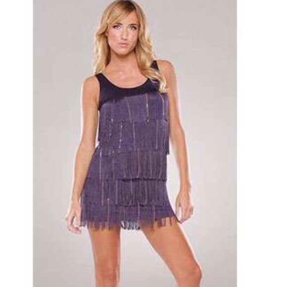 LaRok size S Teal Fringe Mini Dress - Picture 4 of 4