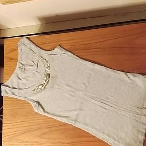 Grey embellished ribbed tank top