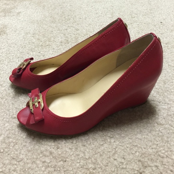 IVanka Trump wine colored leather wedges