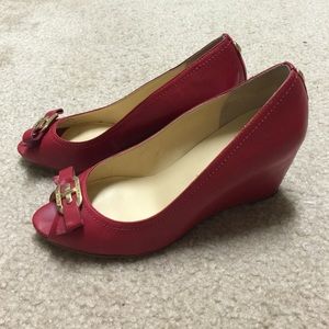 IVanka Trump wine colored leather wedges