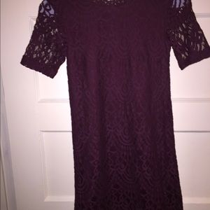 Burgundy lace dress.