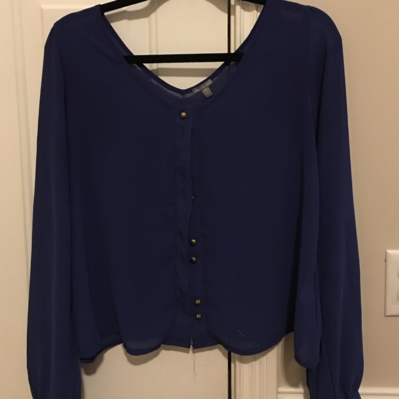 Royal blue sheer button up top