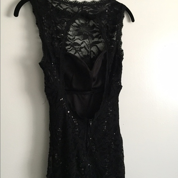 Stretch black lace w/ some sequin fitted dress - Picture 3 of 4