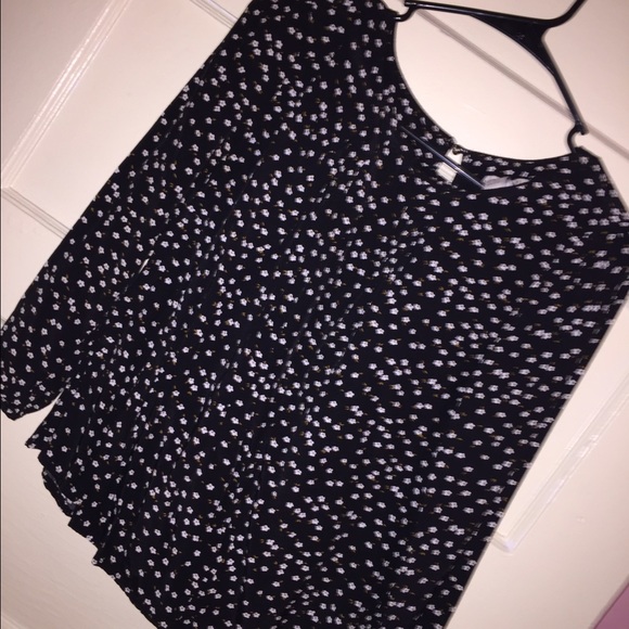 Black with small floral printed blouse.