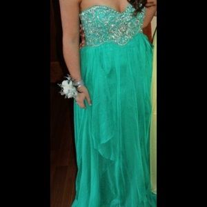 Green/Blue Prom Dress with detailed top.