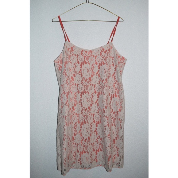Frenchi Ivory and Coral Lace Dress - New