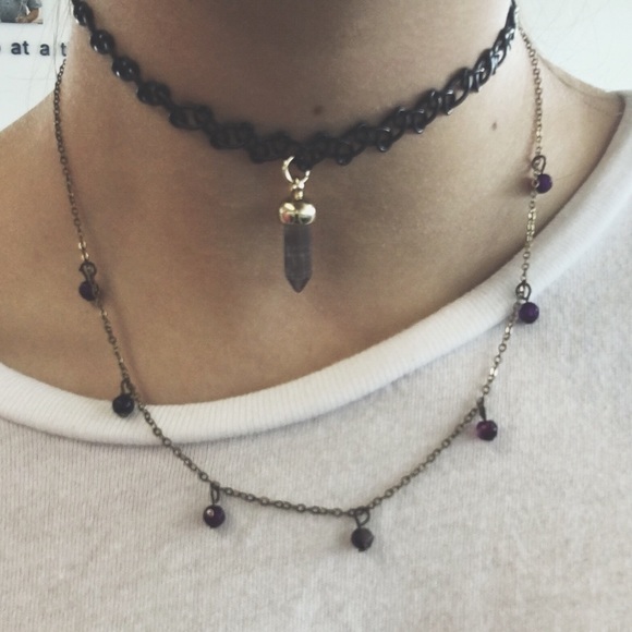 Green/Grey Gem Tattoo Choker Necklace - Picture 3 of 3