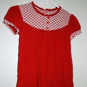 Red Floral Ruffled Collar Blouse