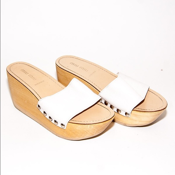 Miu Miu Leather Platform Wedges - Picture 1 of 1