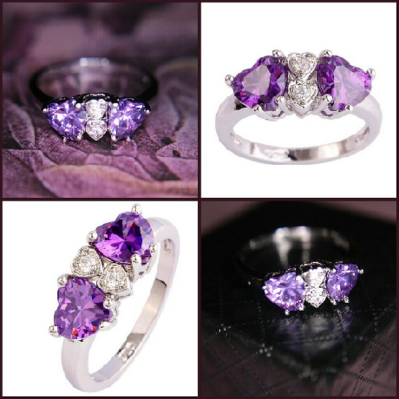 💜Amethyst & Topaz silver heart ring