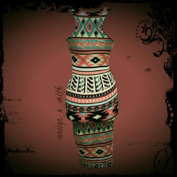 Aztec Print Bodycon Racerback Dress - Picture 2 of 3