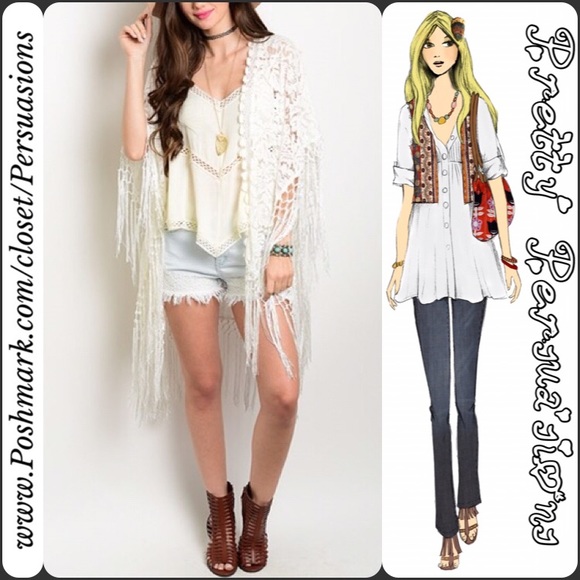 Pretty Persuasions Tops - SOLD OUT💜 Lace & Fringe Boho Kimono Cardigan