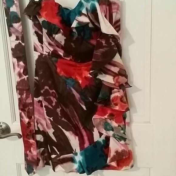 Express strapless watercolor dress w/ side ruffles - Picture 3 of 3