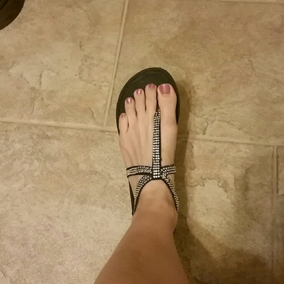 Simple black flat sandals