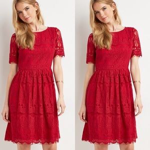 Forever 21 Knee Length Red Lace Dress SZ M