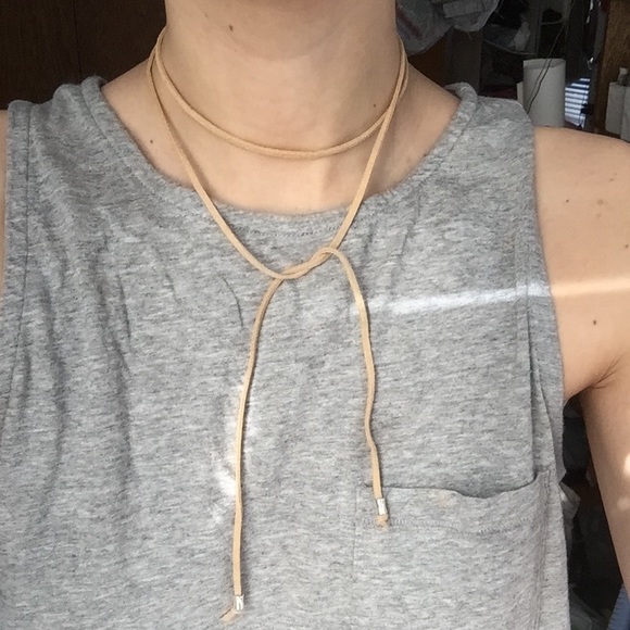 Bollo tie suede tan wrap necklace w/ silver detail