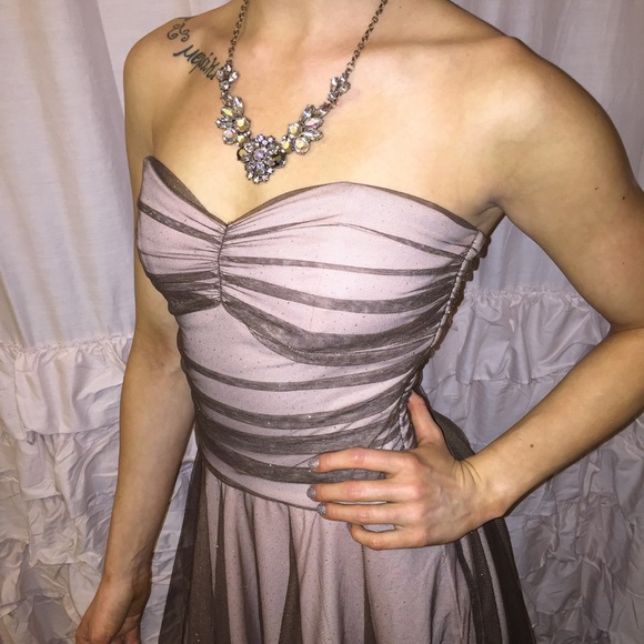 Sparkly chiffon brown and beige sweetheart dress