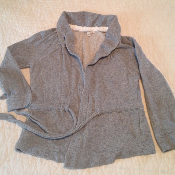 Sweatshirt cardigan with tie waist, ruffle collar