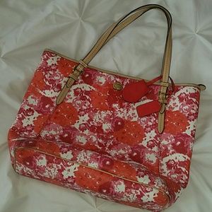 Coach bright pink, red, white purse. Tote size