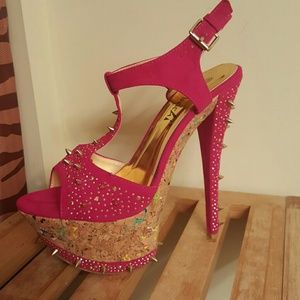 Studded Fushia Confetti Heels