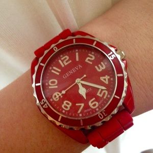 Geneva Red Silicone Watch