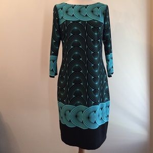 Blue and black patterned shift dress