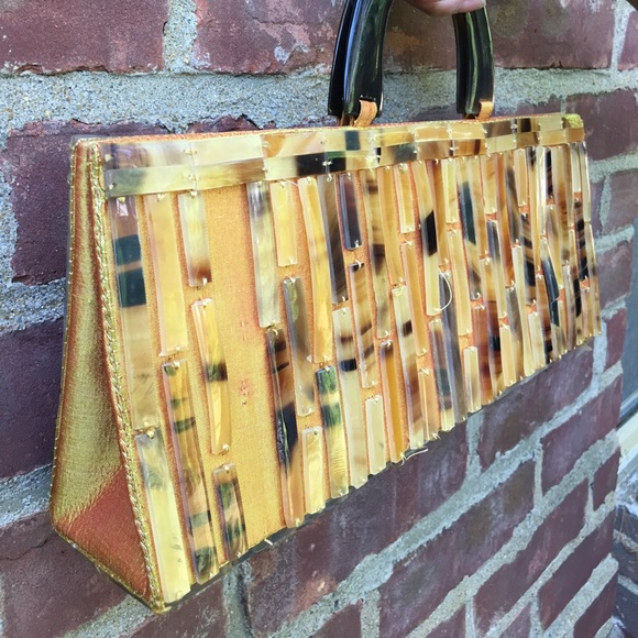 Rare vintage 1950s celluloid and silk bag - Picture 2 of 5