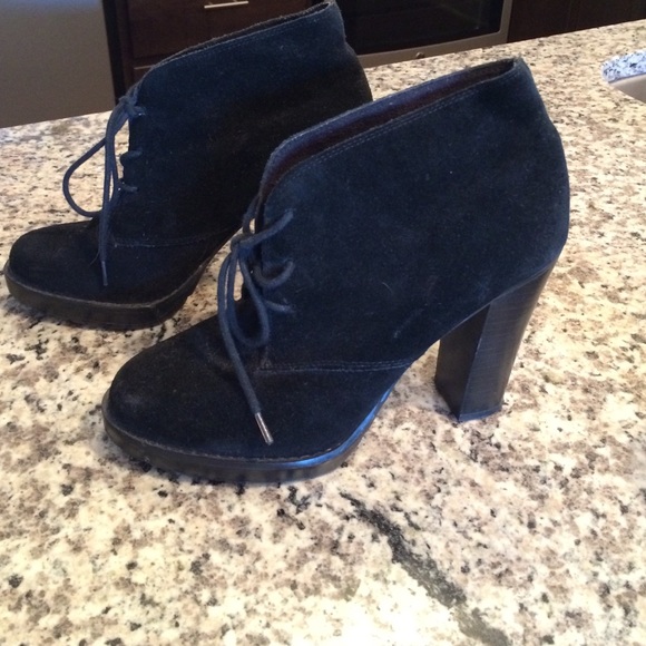 Black suede lace-up ankle boot