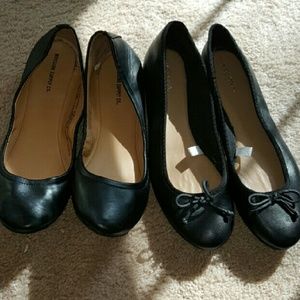 2 pair of black faux leather flats