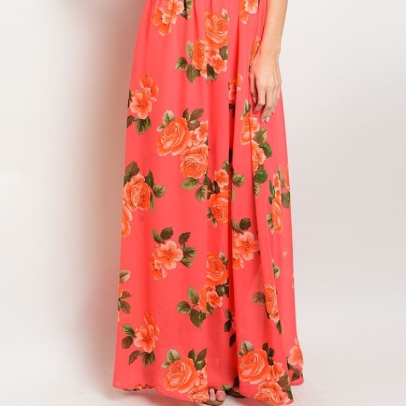 🎈LAST ONE🎈Coral Peach Rose Floral Maxi Dress - Picture 2 of 4