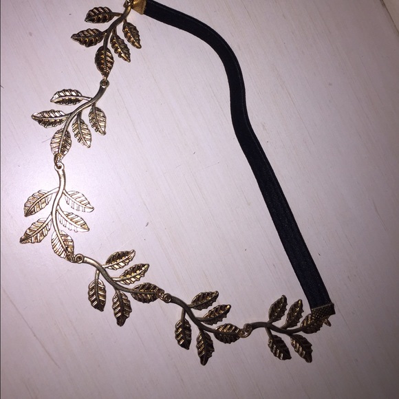 Gold leaf hair band.