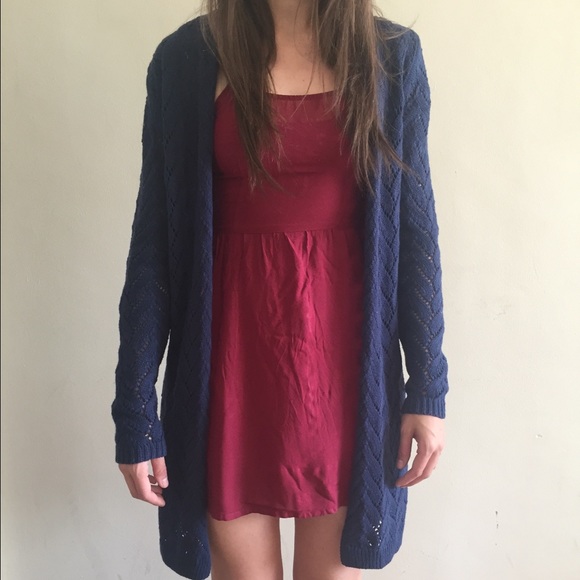 Leo & Nicole blue woven cardigan.