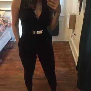 Forever 21 black v-neck jumpsuit, bronze hardware