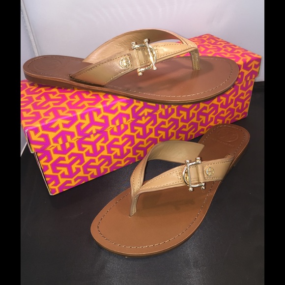 Tory Burch "Nora" Leather Flat Thong Sandals - NEW
