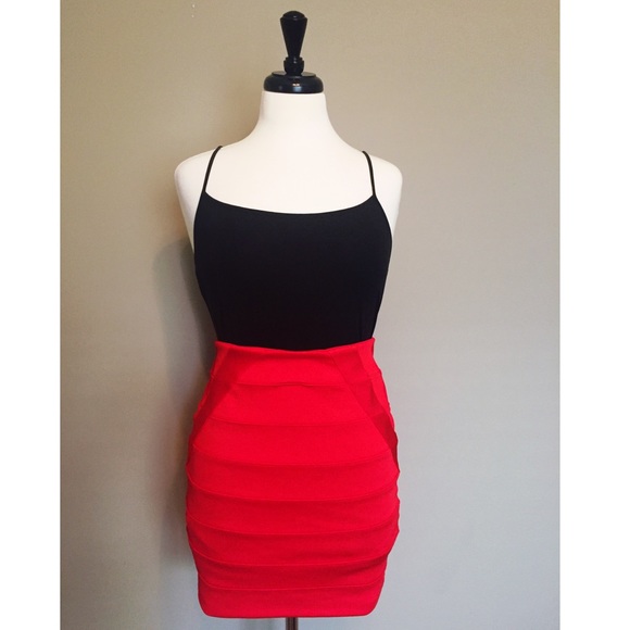 Topshop Cherry Red Bandeu Skirt