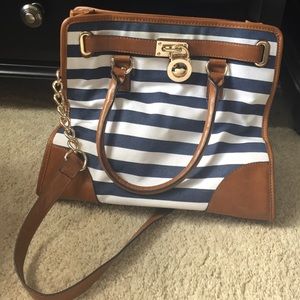 Navy and White striped bag