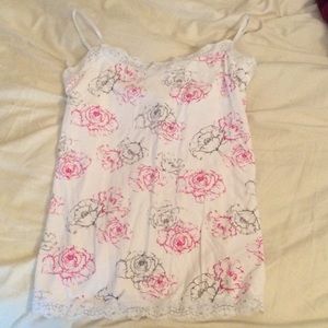 White tank top with pink and gray flowers