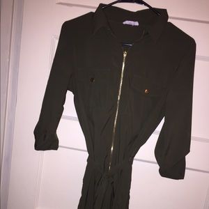 Military green zipped dress