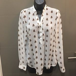 Sheer button down equestrian top