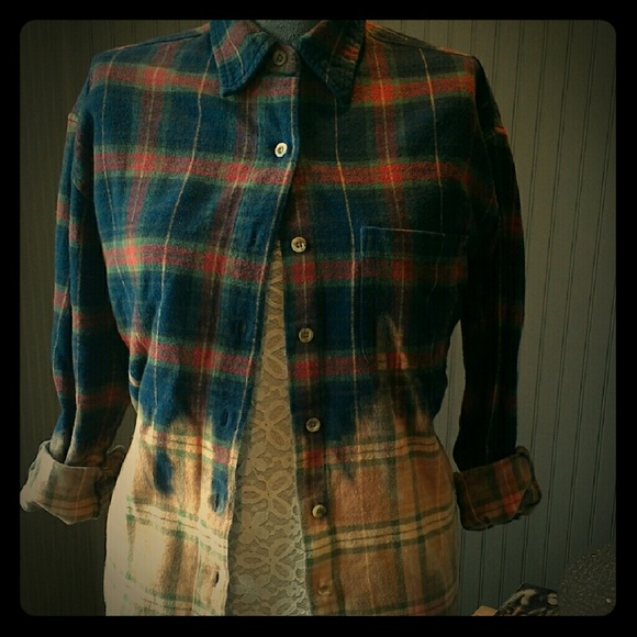 **Sold**Grunge Flannel Bleached Shirt Dip Dyed