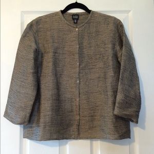 Eileen Fisher Black and Brown Woven Button Down
