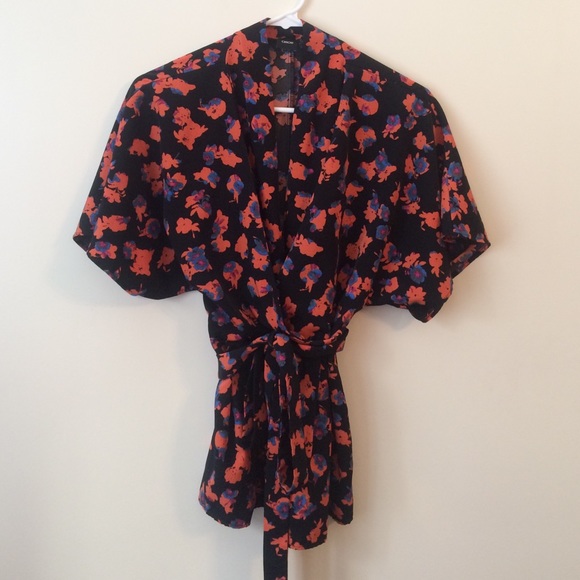 Asos bright floral wrap and tie blouse